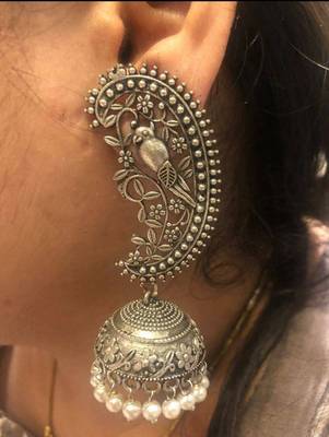 Silver replica jhumki, dangler jhumka earrings with pearl drop,indian oxidized earrings, jhumka jhumki earrings 2