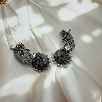 Silver replica jhumki, dangler jhumka earrings with pearl drop,indian oxidized earrings, jhumka jhumki earrings 4