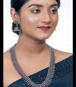 Silver oxidized long necklace set,silver look alike long necklace, necklace jewelry, indian sla necklace