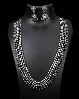 Silver oxidized long necklace set,silver look alike long necklace, necklace jewelry, indian sla necklace 2