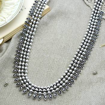 Silver oxidized long necklace set,silver look alike long necklace, necklace jewelry, indian sla necklace 3