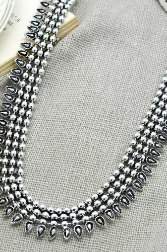 Silver oxidized long necklace set,silver look alike long necklace, necklace jewelry, indian sla necklace