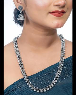 Oxidized necklace, indian oxidised silver look alike long necklace,necklace with floral designs 2
