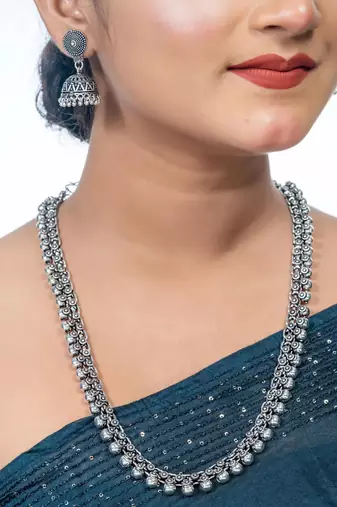 Oxidized necklace, indian oxidised silver look alike long necklace,necklace with floral designs