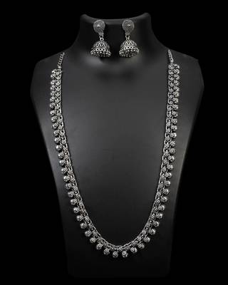 Oxidized necklace, indian oxidised silver look alike long necklace,necklace with floral designs 3