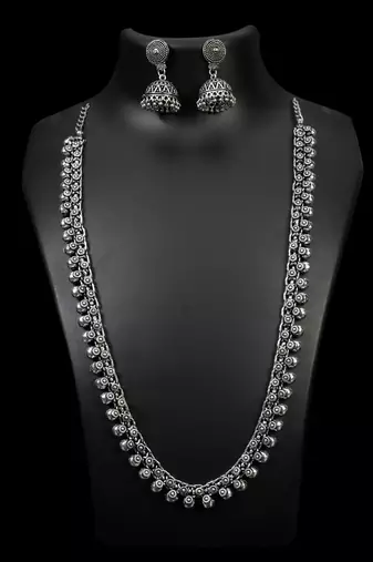 Oxidized necklace, indian oxidised silver look alike long necklace,necklace with floral designs