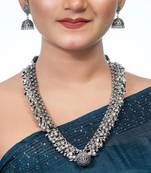 Ghungroo long necklace - indian oxidized set, heavy wedding wear handmade neck piece with a pendant