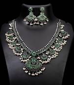 Oxidised green stone necklace set, indian jewellery, south indian jewellery, pearl necklace set green stone