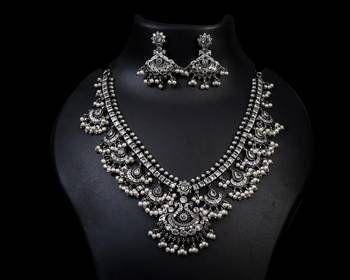 Oxidised white stone necklace set, indian jewellery, south indian jewellery, pearl necklace set 5