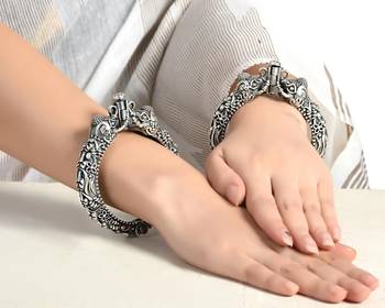 Elephant kada bracelet, silver look alike bangle oxidised bracelet, sla kada, antique bracelet, indian oxidised 1