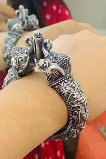 Elephant kada bracelet, silver look alike bangle oxidised bracelet, sla kada, antique bracelet, indian oxidised