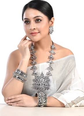 Afghani kada and necklace set combo, oxidised tribal mirror ghungroo jewelry 2
