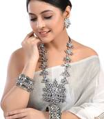 Afghani kada and necklace set combo, oxidised tribal mirror ghungroo jewelry