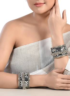 Afghani kada and necklace set combo, oxidised tribal mirror ghungroo jewelry 3