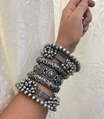 Silver antique ghunghroo kada hand bangles set of 7 silver plated kada bracelet silver look openable kada