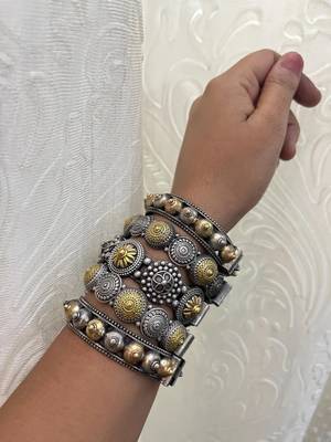 Indian bangles set of 5 dual tone kada oxidised indian gold silver plated hand kada bracelet 1