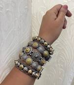 Indian bangles set of 5 dual tone kada oxidised indian gold silver plated hand kada bracelet