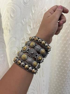 Indian bangles set of 5 dual tone kada oxidised indian gold silver plated hand kada bracelet 2