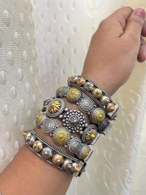 Indian bangles set of 5 dual tone kada oxidised indian gold silver plated hand kada bracelet 3