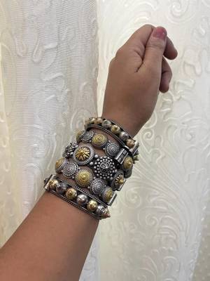 Indian bangles set of 5 dual tone kada oxidised indian gold silver plated hand kada bracelet 4