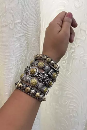 Indian bangles set of 5 dual tone kada oxidised indian gold silver plated hand kada bracelet