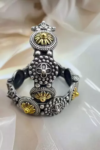 Indian bangles set of 5 dual tone kada oxidised indian gold silver plated hand kada bracelet