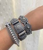 Set of 3 kada silver oxidised bangle set traditional indian hand jewellery plated hand kada bracelet