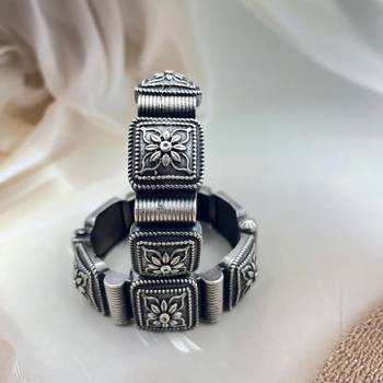 Set of 3 kada silver oxidised bangle set traditional indian hand jewellery plated hand kada bracelet 3