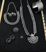 Silver choker necklace oxidised jewelry set of 7 long necklace set, ethnic jewelry, temple jewelry
