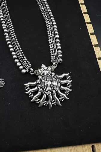 Silver choker necklace oxidised jewelry set of 7 long necklace set, ethnic jewelry, temple jewelry