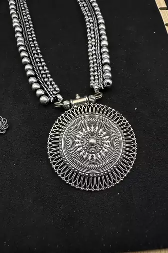 Silver choker necklace oxidised jewelry set of 7 long necklace set, ethnic jewelry, temple jewelry