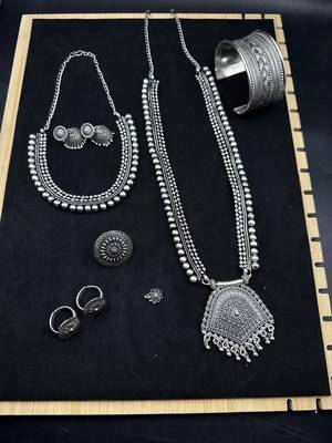 Silver choker necklace oxidised jewelry set of 7 long necklace set, ethnic jewelry, temple jewelry 1
