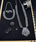 Silver choker necklace oxidised jewelry set of 7 long necklace set, ethnic jewelry, temple jewelry
