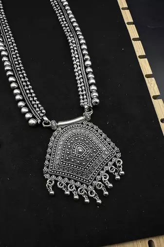 Silver choker necklace oxidised jewelry set of 7 long necklace set, ethnic jewelry, temple jewelry