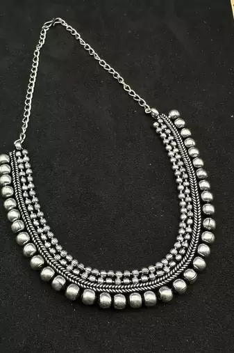 Silver choker necklace oxidised jewelry set of 7 long necklace set, ethnic jewelry, temple jewelry