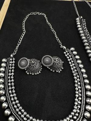 Silver choker necklace oxidised jewelry set of 7 long necklace set, ethnic jewelry, temple jewelry 5