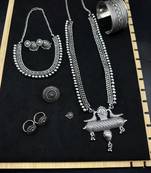 German silver necklace oxidised jewelry set of long necklace set, ethnic jewelry, temple jewelry
