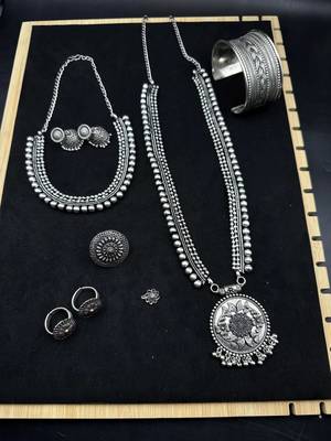 German silver necklace oxidised jewelry set of long necklace set, ethnic jewelry, temple jewelry 1