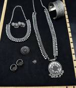 German silver necklace oxidised jewelry set of long necklace set, ethnic jewelry, temple jewelry
