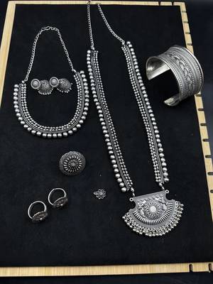 German silver necklace oxidised jewelry set of long necklace set, ethnic jewelry, temple jewelry 1