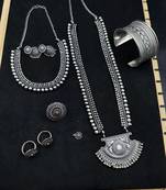 German silver necklace oxidised jewelry set of long necklace set, ethnic jewelry, temple jewelry
