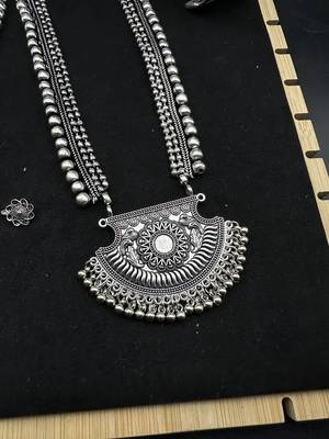 German silver necklace oxidised jewelry set of long necklace set, ethnic jewelry, temple jewelry 2