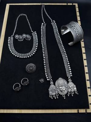 Indian silver jewelry set of long necklace set, ethnic jewelry, temple jewelry, indian jewelry necklace set 1