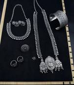 Indian silver jewelry set of long necklace set, ethnic jewelry, temple jewelry, indian jewelry necklace set