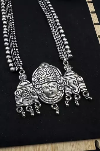 Indian silver jewelry set of long necklace set, ethnic jewelry, temple jewelry, indian jewelry necklace set