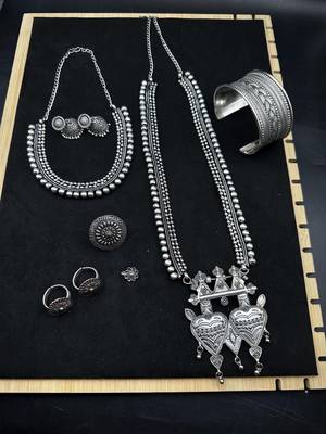 Indian silver jewelry set of long necklace set, ethnic jewelry, temple jewelry, indian jewelry necklace set 1