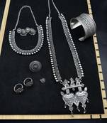 Indian silver jewelry set of long necklace set, ethnic jewelry, temple jewelry, indian jewelry necklace set