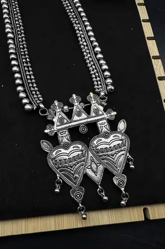 Indian silver jewelry set of long necklace set, ethnic jewelry, temple jewelry, indian jewelry necklace set
