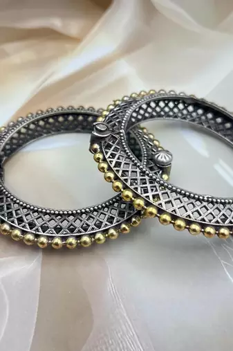 Silver gold indian bangle kada set of 6 openable bracelet hand kada dual tone jewelry