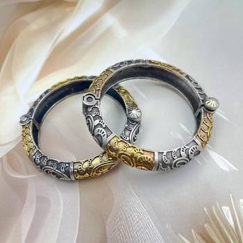 Silver gold indian bangle kada set of 6 openable bracelet hand kada dual tone jewelry 4